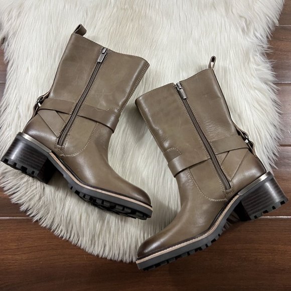 NEW Vince Camuto Women's Size 6.5‎ M Tuscan Taupe Leather Buckle Kerivini Boot - Picture 2 of 11